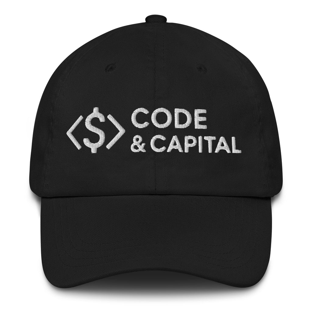 Code & Capital logo embroidered dad hat in black, front view