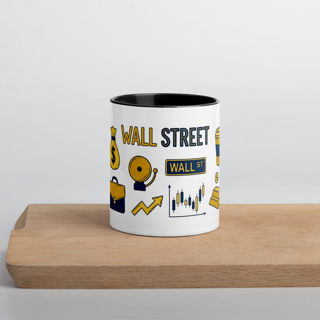 Wall Street Caffeine, Capital and Consequences coffee mug, white with black handle, front view